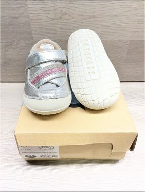 Old Soles Silver Baby & Walker Sneakers with Pink Glitter Stripe #252